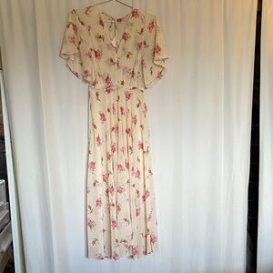 Maje Cream Maxi Dress with Pink Floral Design